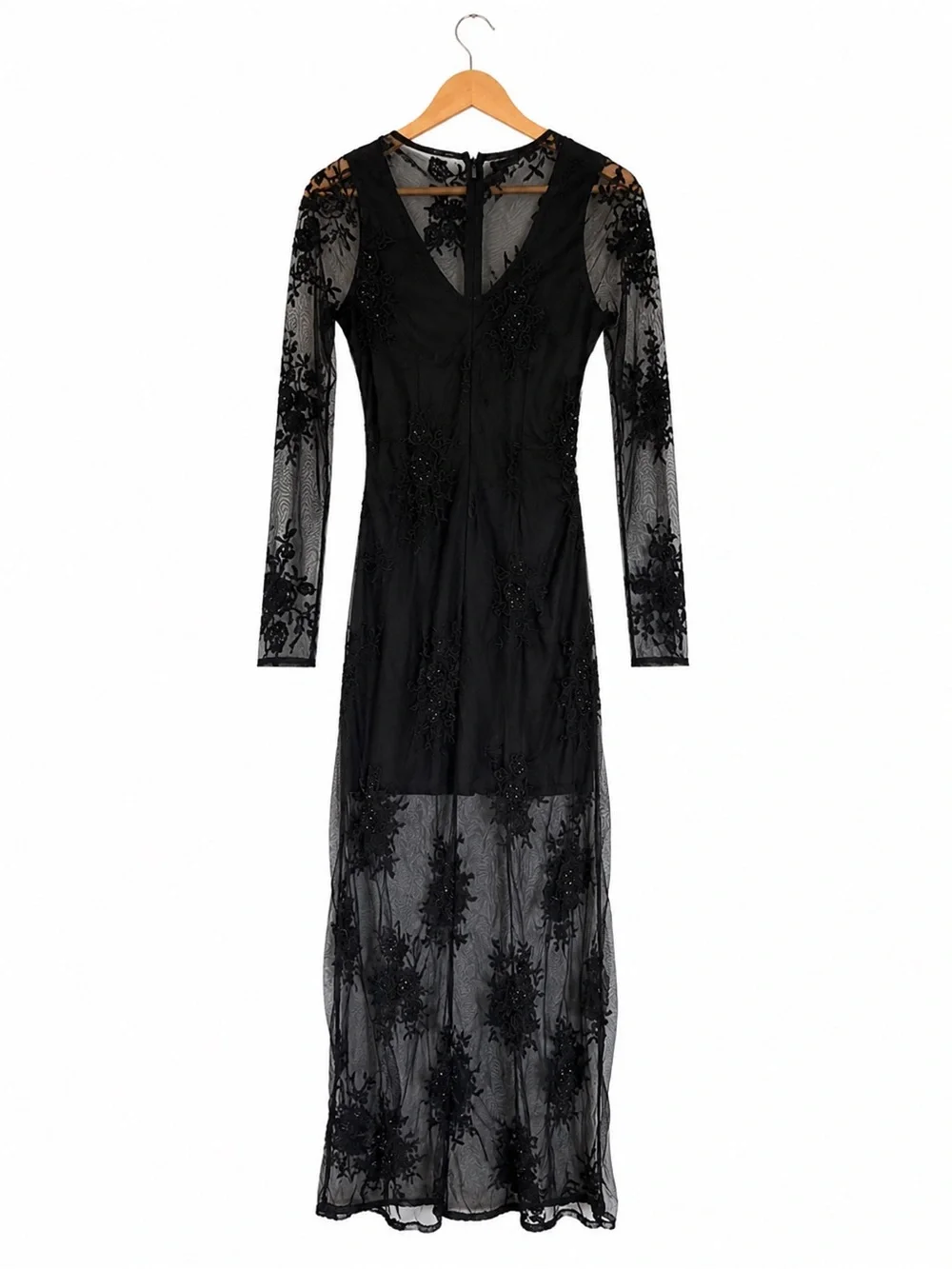 Whimsigoth Black Sheer Mesh Maxi Dress Dark Fairy Lined Witchy NEW WITH TAGS